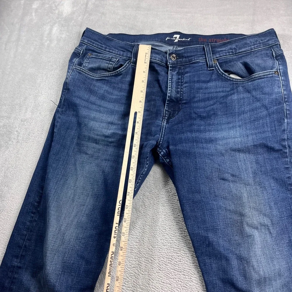7 For All Mankind The Straight Mens Blue Denim Jeans Raw Hem Size 36